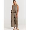 imageANRABESS Women Summer 2 Piece Outfits Sleeveless Tank Crop Top Wide Leg Pants Linen Jumpsuits Lounge Matching Beach SetsKhaki