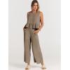 imageANRABESS Women Summer 2 Piece Outfits Sleeveless Tank Crop Top Wide Leg Pants Linen Jumpsuits Lounge Matching Beach SetsKhaki