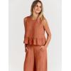 imageANRABESS Women Summer 2 Piece Outfits Sleeveless Tank Crop Top Wide Leg Pants Linen Jumpsuits Lounge Matching Beach SetsOrange Rust