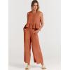 imageANRABESS Women Summer 2 Piece Outfits Sleeveless Tank Crop Top Wide Leg Pants Linen Jumpsuits Lounge Matching Beach SetsOrange Rust