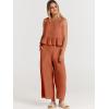 imageANRABESS Women Summer 2 Piece Outfits Sleeveless Tank Crop Top Wide Leg Pants Linen Jumpsuits Lounge Matching Beach SetsOrange Rust