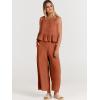 imageANRABESS Women Summer 2 Piece Outfits Sleeveless Tank Crop Top Wide Leg Pants Linen Jumpsuits Lounge Matching Beach SetsRust