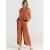 imageANRABESS Women Summer 2 Piece Outfits Sleeveless Tank Crop Top Wide Leg Pants Linen Jumpsuits Lounge Matching Beach SetsRust