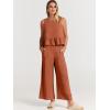 imageANRABESS Women Summer 2 Piece Outfits Sleeveless Tank Crop Top Wide Leg Pants Linen Jumpsuits Lounge Matching Beach SetsRust