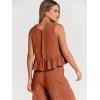 imageANRABESS Women Summer 2 Piece Outfits Sleeveless Tank Crop Top Wide Leg Pants Linen Jumpsuits Lounge Matching Beach SetsRust