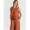 imageANRABESS Women Summer 2 Piece Outfits Sleeveless Tank Crop Top Wide Leg Pants Linen Jumpsuits Lounge Matching Beach SetsRust