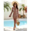 imageANRABESS Women Swimsuit Crochet Cover Up Summer 2025 V Neck Swim Bathing Suit Swimwear Sexy Beach Vacation DressBrown