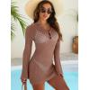 imageANRABESS Women Swimsuit Crochet Cover Up Summer 2025 V Neck Swim Bathing Suit Swimwear Sexy Beach Vacation DressBrown