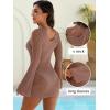 imageANRABESS Women Swimsuit Crochet Cover Up Summer 2025 V Neck Swim Bathing Suit Swimwear Sexy Beach Vacation DressBrown