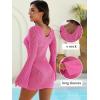 imageANRABESS Women Swimsuit Crochet Cover Up Summer 2025 V Neck Swim Bathing Suit Swimwear Sexy Beach Vacation DressHot Pink