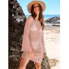 imageANRABESS Women Swimsuit Swim Coverup 2025 Long Sleeve Mini Crochet Pool Bathing Suit Swimwear Mesh Knit Beach Vacation DressNude Pink