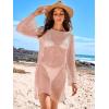 imageANRABESS Women Swimsuit Swim Coverup 2025 Long Sleeve Mini Crochet Pool Bathing Suit Swimwear Mesh Knit Beach Vacation DressNude Pink