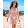 imageANRABESS Women Swimsuit Swim Coverup 2025 Long Sleeve Mini Crochet Pool Bathing Suit Swimwear Mesh Knit Beach Vacation DressNude Pink