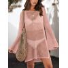 imageANRABESS Women Swimsuit Swim Coverup 2025 Long Sleeve Mini Crochet Pool Bathing Suit Swimwear Mesh Knit Beach Vacation DressNude Pink