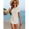 imageANRABESS Women Swimwear Cover Up Short Sleeve Knit T Shirt Dress 2025 Summer Beach Drawstring Swim Suit Crochet Mini DressesBeige