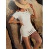 imageANRABESS Women Swimwear Cover Up Short Sleeve Knit T Shirt Dress 2025 Summer Beach Drawstring Swim Suit Crochet Mini DressesBeige
