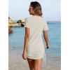 imageANRABESS Women Swimwear Cover Up Short Sleeve Knit T Shirt Dress 2025 Summer Beach Drawstring Swim Suit Crochet Mini DressesBeige