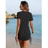 imageANRABESS Women Swimwear Cover Up Short Sleeve Knit T Shirt Dress 2025 Summer Beach Drawstring Swim Suit Crochet Mini DressesBlack