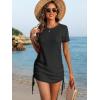 imageANRABESS Women Swimwear Cover Up Short Sleeve Knit T Shirt Dress 2025 Summer Beach Drawstring Swim Suit Crochet Mini DressesBlack