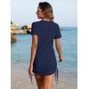 imageANRABESS Women Swimwear Cover Up Short Sleeve Knit T Shirt Dress 2025 Summer Beach Drawstring Swim Suit Crochet Mini DressesDeep Blue