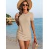 imageANRABESS Women Swimwear Cover Up Short Sleeve Knit T Shirt Dress 2025 Summer Beach Drawstring Swim Suit Crochet Mini DressesKhaki