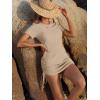 imageANRABESS Women Swimwear Cover Up Short Sleeve Knit T Shirt Dress 2025 Summer Beach Drawstring Swim Suit Crochet Mini DressesKhaki