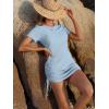 imageANRABESS Women Swimwear Cover Up Short Sleeve Knit T Shirt Dress 2025 Summer Beach Drawstring Swim Suit Crochet Mini DressesLight Blue