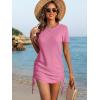 imageANRABESS Women Swimwear Cover Up Short Sleeve Knit T Shirt Dress 2025 Summer Beach Drawstring Swim Suit Crochet Mini DressesPink