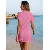 imageANRABESS Women Swimwear Cover Up Short Sleeve Knit T Shirt Dress 2025 Summer Beach Drawstring Swim Suit Crochet Mini DressesPink