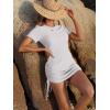 imageANRABESS Women Swimwear Cover Up Short Sleeve Knit T Shirt Dress 2025 Summer Beach Drawstring Swim Suit Crochet Mini DressesWhite