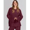imageANRABESS Womens 2 Piece Outfits Oversized Knit Sweater Set Wide Leg Pant Cozy Lounge Matching Pajama Sets 2025 Trendy ClothesBurgundy
