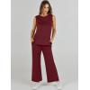 imageANRABESS Womens 2 Piece Sets Summer Travel Airplane Outfits Sleeveless Wide Leg Casual Lounge Matching Sweat Set SweatsuitsWine Red