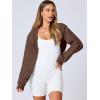 imageANRABESS Womens Cropped Sweatshirt Long Sleeve Bolero Cardigan Open Front Shrug Workout Thumb Hole Y2K Tops Preppy ClothesBrown