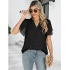 imageANRABESS Womens Dressy Casual Blouses Chiffon V Neck Petal Short Sleeve Shirts 2025 Summer Business Work TopsBlack