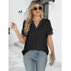 imageANRABESS Womens Dressy Casual Blouses Chiffon V Neck Petal Short Sleeve Shirts 2025 Summer Business Work TopsBlack