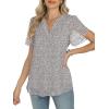 imageANRABESS Womens Dressy Casual Blouses Chiffon V Neck Petal Short Sleeve Shirts 2025 Summer Business Work TopsKhaki White Dot