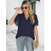 imageANRABESS Womens Dressy Casual Blouses Chiffon V Neck Petal Short Sleeve Shirts 2025 Summer Business Work TopsNavy Blue