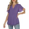 imageANRABESS Womens Dressy Casual Blouses Chiffon V Neck Petal Short Sleeve Shirts 2025 Summer Business Work TopsPurple