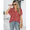 imageANRABESS Womens Dressy Casual Blouses Chiffon V Neck Petal Short Sleeve Shirts 2025 Summer Business Work TopsRed White Dot