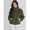 imageANRABESS Womens Fleece Jacket Casual Long Sleeve Cropped Sherpa Button Down Fuzzy Warm Coats Fall Outwear With PocketsArmy Green