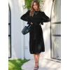 imageANRABESS Womens Floral Midi Dress Puff Long Sleeve Casual Ruffle Chiffon ALine Swing Pleated Belted Tea Party DressesBlack