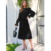 imageANRABESS Womens Floral Midi Dress Puff Long Sleeve Casual Ruffle Chiffon ALine Swing Pleated Belted Tea Party DressesBlack