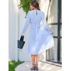 imageANRABESS Womens Floral Midi Dress Puff Long Sleeve Casual Ruffle Chiffon ALine Swing Pleated Belted Tea Party DressesBlue