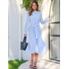 imageANRABESS Womens Floral Midi Dress Puff Long Sleeve Casual Ruffle Chiffon ALine Swing Pleated Belted Tea Party DressesBlue