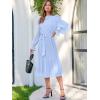 imageANRABESS Womens Floral Midi Dress Puff Long Sleeve Casual Ruffle Chiffon ALine Swing Pleated Belted Tea Party DressesBlue