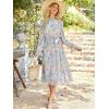 imageANRABESS Womens Floral Midi Dress Puff Long Sleeve Casual Ruffle Chiffon ALine Swing Pleated Belted Tea Party DressesFloral Blue Pink