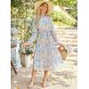 imageANRABESS Womens Floral Midi Dress Puff Long Sleeve Casual Ruffle Chiffon ALine Swing Pleated Belted Tea Party DressesFloral Blue Pink