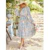 imageANRABESS Womens Floral Midi Dress Puff Long Sleeve Casual Ruffle Chiffon ALine Swing Pleated Belted Tea Party DressesFloral Blue Pink