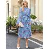 imageANRABESS Womens Floral Midi Dress Puff Long Sleeve Casual Ruffle Chiffon ALine Swing Pleated Belted Tea Party DressesFloral Blue Purple