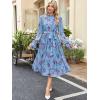 imageANRABESS Womens Floral Midi Dress Puff Long Sleeve Casual Ruffle Chiffon ALine Swing Pleated Belted Tea Party DressesFloral Blue Purple